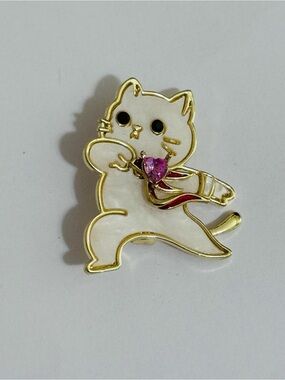 Cat Brooch with October Birthstone